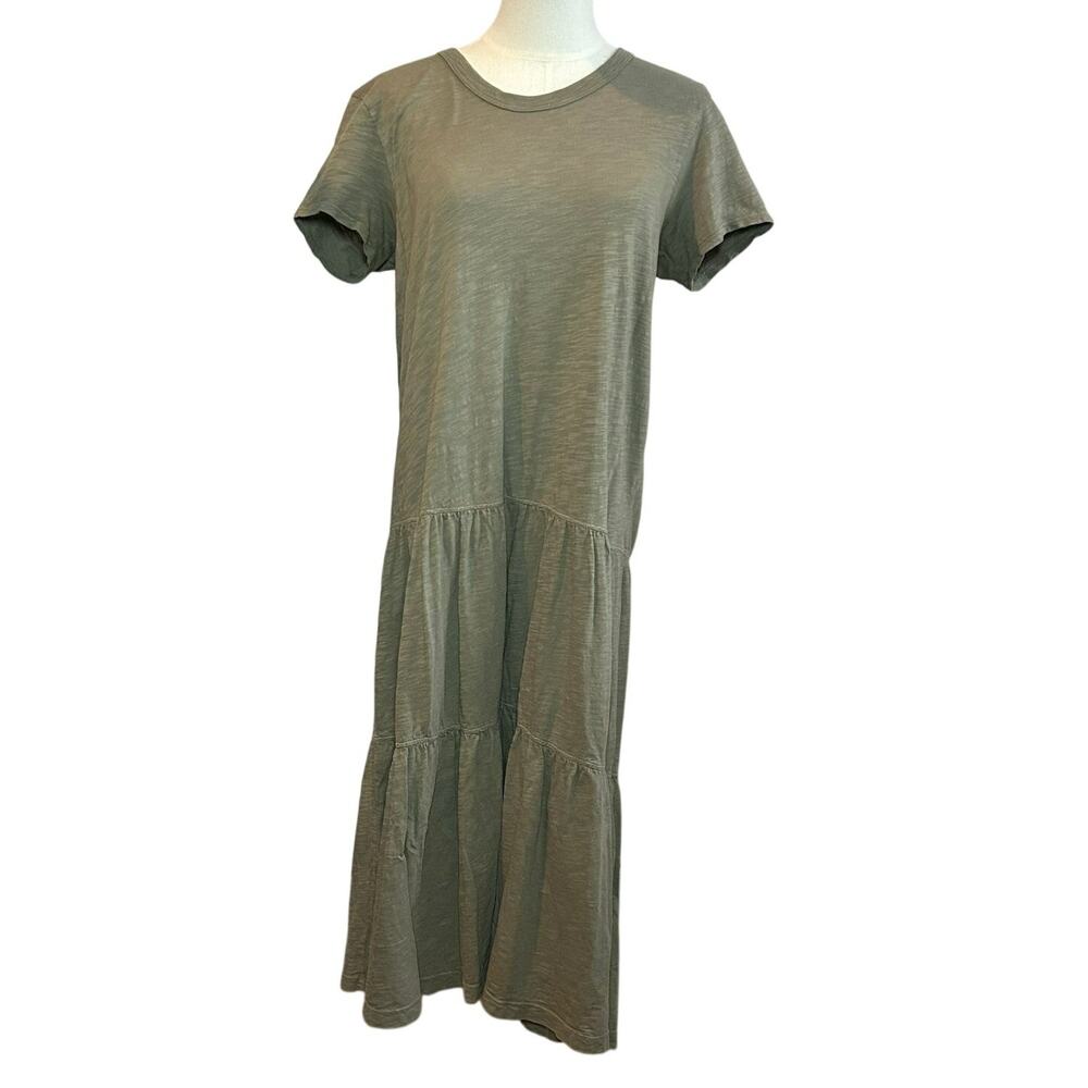 Wilt Sage Green Slub Knit Tiered Midi Dress 100% Cotton Boho Minimalist Small